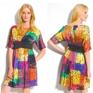 Trina Turk 100% Silk Multi Color Patchwork Mini Dress